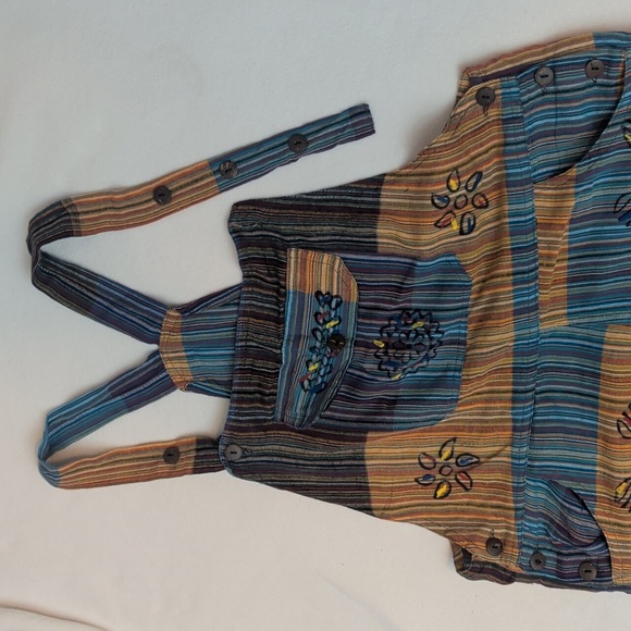himalaya Pants - Himalaya Handmade Hippie Style Colorful Patchwork Overalls w/ Stamped Patterns